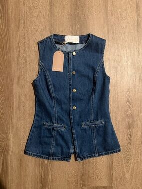 MESHKI Dark Blue Denim Button Front Vest